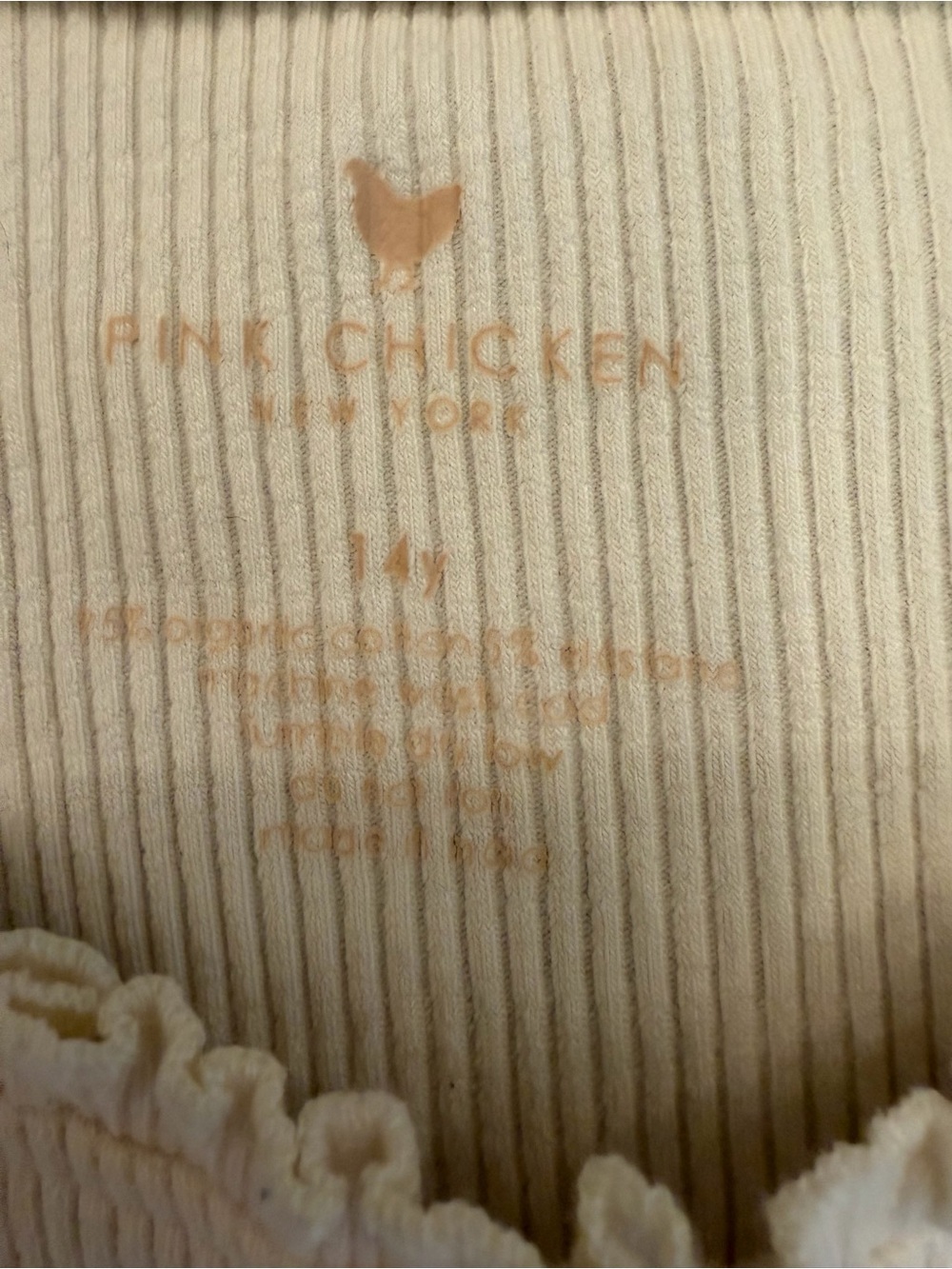 EUC Pink Chicken off white Ruffle-Trim Organic Ribbed Tank Top Size 14 - Picture 2 of 2